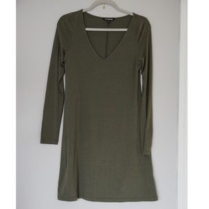 Express Dress Olive Green Long Sleeve V Neck